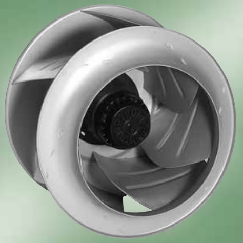 an impeller of radial fan with backward blades which is made from aluminum plates.
