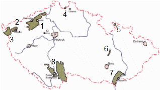 Geografické rozmístění hnědouhelných ložisek a ložisek lignitu v ČR