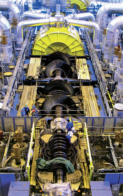 A multi-casing steam turbine (Temelin nuclear power plant in Czech republic).