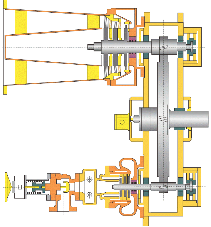 Příklad dvoutělesové a dvouhřídelové parní turbíny
