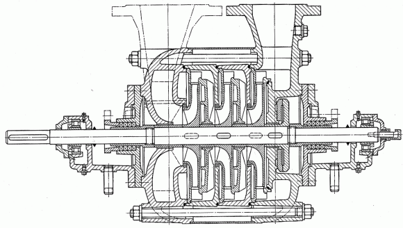 Radially split three-stage pump