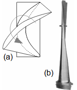 Untwisting of twisted blade (a) and blade with integrated vibration snubber