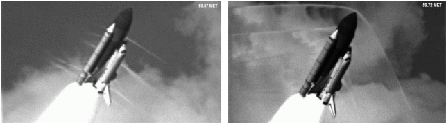 Compressible flow around space shuttle at launch